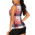 thumbnail image 3 of Xecao Heart Plaid print women's scoop neck, loose-fit workout tank tops for the gym., 3 of 9