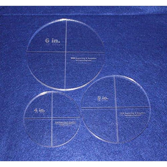 Circle Template Actual Size 3 Piece Set. 4",5",6" - Clear ~3/8" Thick