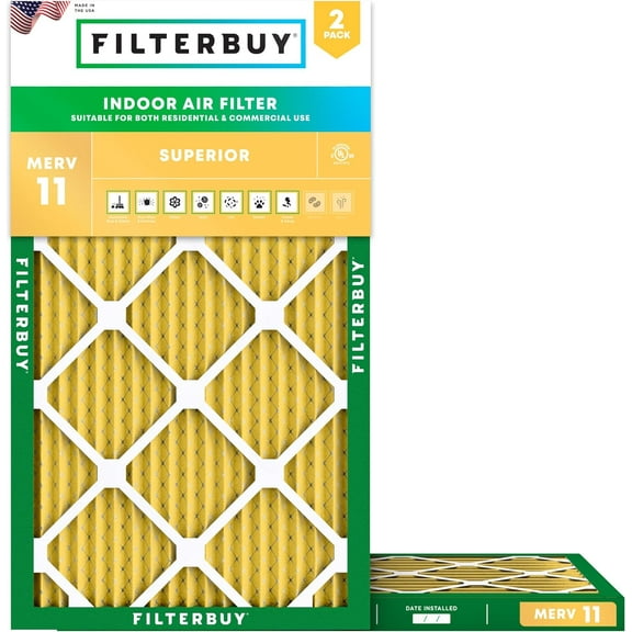 Filterbuy 12x34x1 MERV 11 Allergen Defense, Pleated HVAC AC Furnace Air Filters (2-Pack)