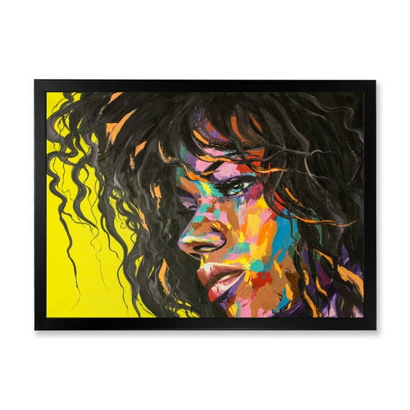 Designart 'Abstract Colorful Fantasy Portrait Of A Young Woman I' Modern Framed Art Print