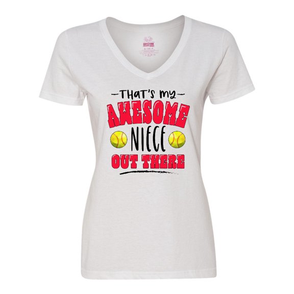 Inktastic That's My Awesome Niece Out There with Softballs Women's V-Neck T-Shirt