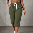 thumbnail image 2 of Ruimatai Women Capri Cropped Pants High Waist Drawstring Elastic Waistband Side Pockets Ribbed Textured Loose Casual Summer Trousers, 2 of 9