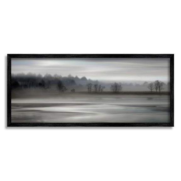 Stupell Industries Grey Nature Landscape Landscape Painting Black Framed Art Print Wall Art, 24 x 10