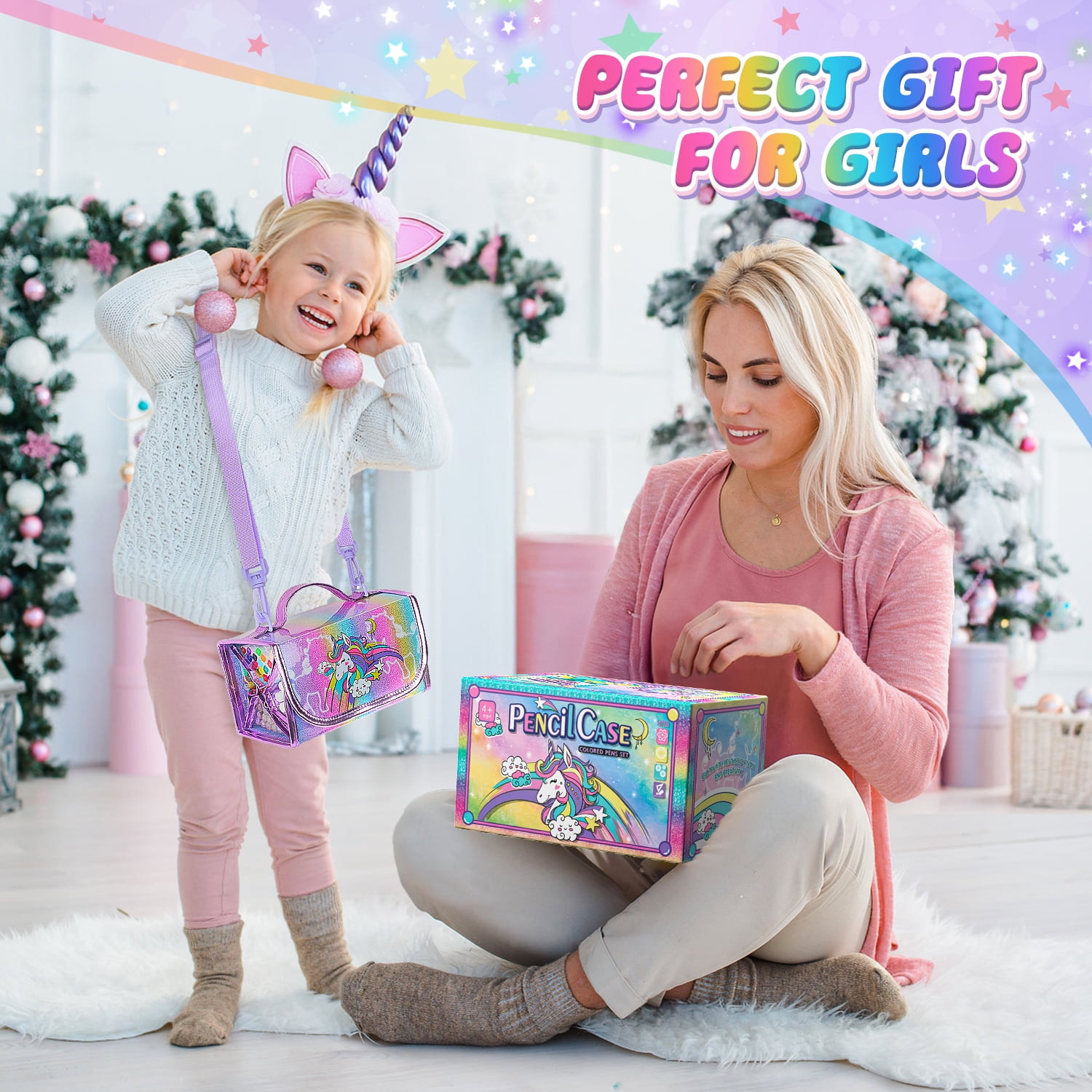 Hot Bee Fruit Scented Unicorn Marker Set, Painting Art Kit for Girls, 67 Piece Set with Markers, Crayons, Stickers, Christmas Unicorn Gift for Girls 4-12