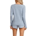 thumbnail image 3 of Conjunto de pijamas para mujeres INSPIRE CHIC de manga larga, con cintura elástica, parte superior y pantalones cortos, conjunto de ropa de casa con bolsillos, azul L, 3 of 6