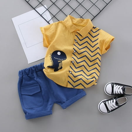 

THE WILD Casual Pretty Toddler Kids Baby Boys Cartoon Dinosaur Gentleman Shirt Tops Shorts Outfits Set