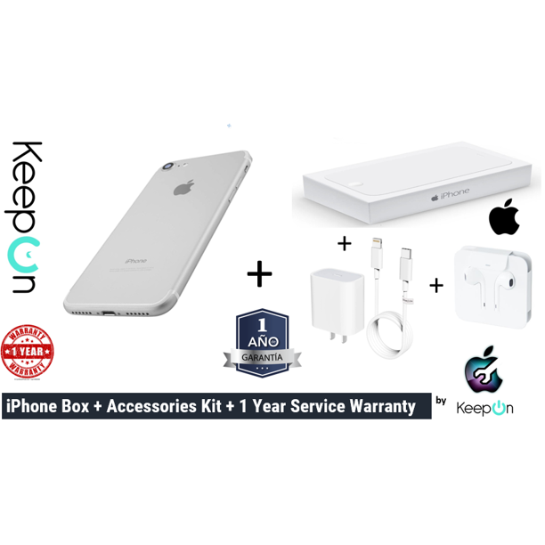 IPHONE 7 32 (Incluye 1 año en Reparacion KeepOn + Cargador Rapido y Protector Privado + Earpods + Caja Apple + Apple EarPods with Lightning Connector) SILVER PLATEADO Apple REACONDICIONADO