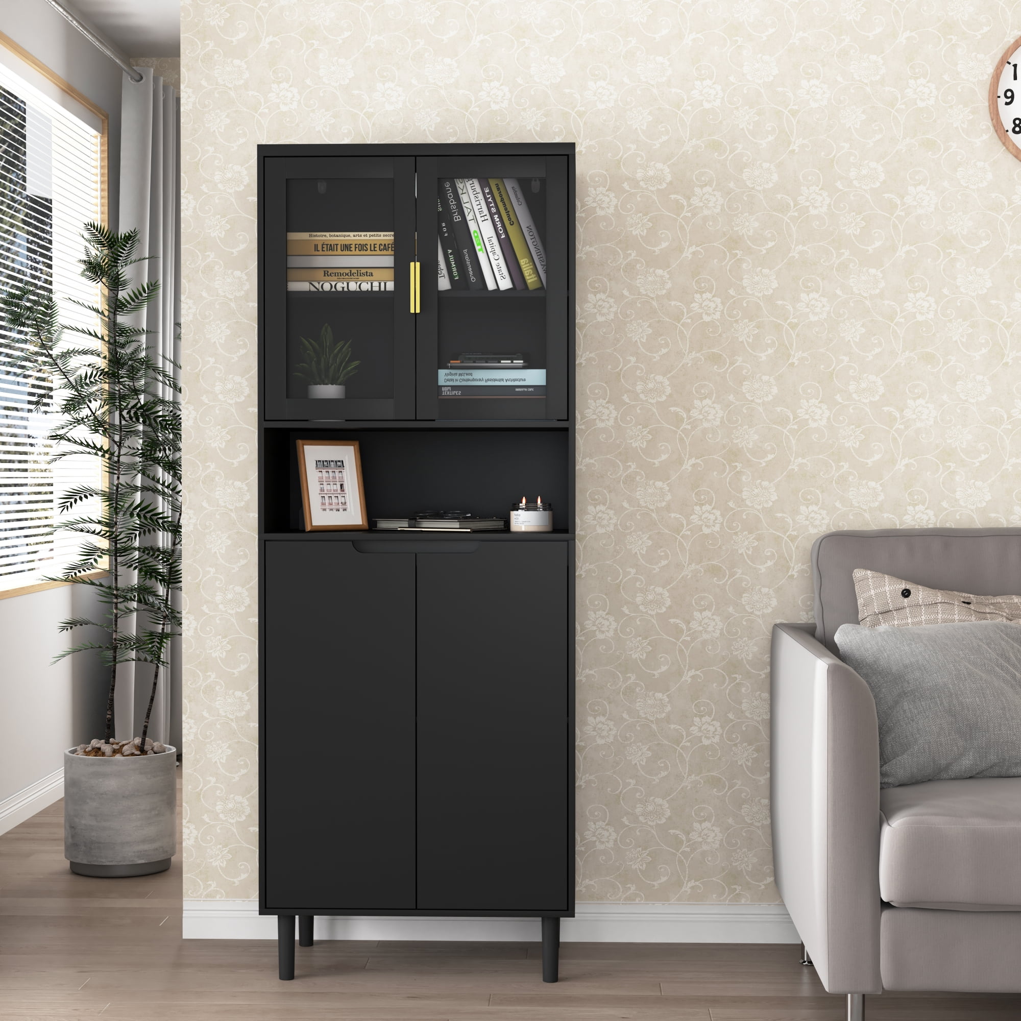 63" Tall Bookcases,Freestanding Display Storage Shelves with Adjustable Board for Living room Bedroom Storage,Black