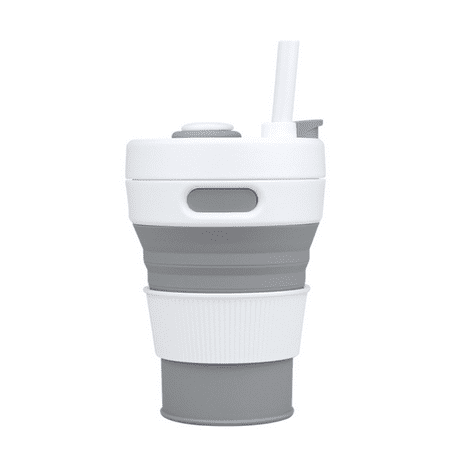 

Collapsible Camping Cup with Straw Silicone Folding Coffee Cup Sport Bottle Portable Travel Outdoor Car 450ml (Gray)