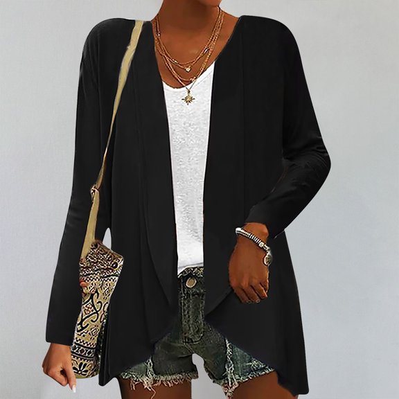 Fall Cardigan Sweaters for Women Ndbuld Fashion Women’s Long Sleeve Color Loose Cardigan Knit Jacket Tops Up to 35% Black 2XL