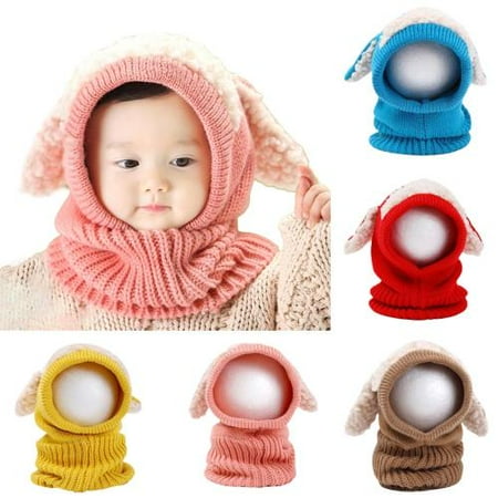 

SPRING PARK Unisex Warm Puppy Baby Plush Knitted One-Piece Hat Scarf Shawl Baby Infant Hat for Outdoor