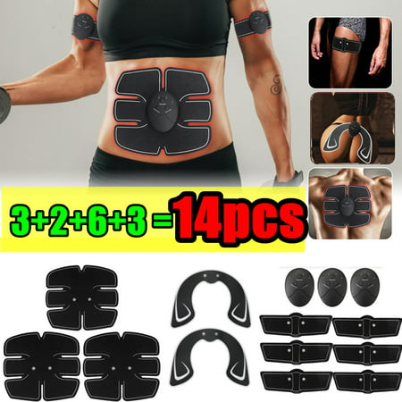 14Pcs/set ABS Stimulator Electric Abdominal Toning Belt Full Body Muscle Exercise Trainer Belt Smart Body Building Fitness For Hip/Abdomen/Arm/Leg