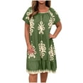 thumbnail image 2 of Robe d'Été pour Femmes 2024 Grande Taille Manches Courtes Col Rond Mi-Mollet Robe Imprimée Liquidation à Moins de 10!, 2 of 6