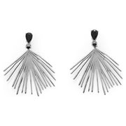 Samie Collection Sterling Silver Fan CZ Post Drop Earrings with Black Cubic Zirconia