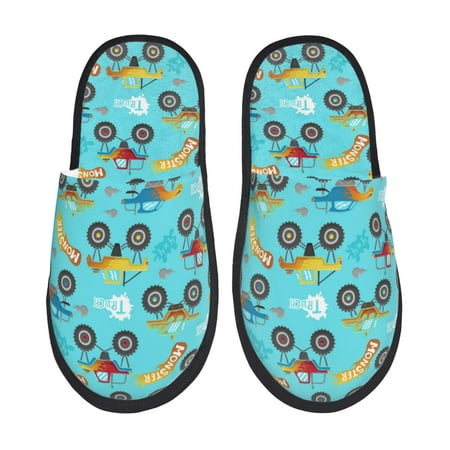 Balery Cartoon Monster Truck Slient Indoor Furry Fleece Comfort House Shoes Soft Non-Slip Home Shoes Cotton slippers House Slippers-- Large