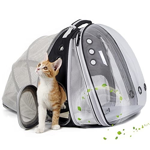 Mochila Transportadora Halinfer Expandible Doble 20000mlbs con Burbuja Extraíble para Gatos Grandes y Cachorros Pequeños