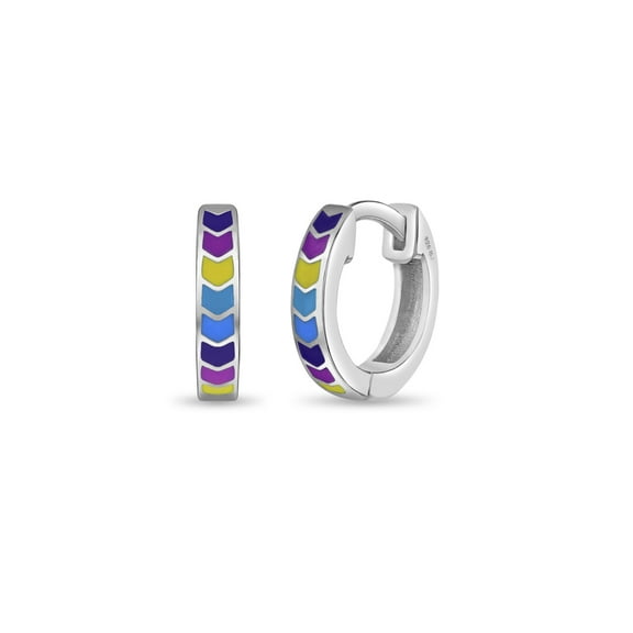 Rainbow Enamel 9mm Kids / Girls Earrings Hoop/Huggie Enamel - Sterling Silver