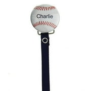 Personalized Name Baseball Pacifier Clip with Navy Ribbon