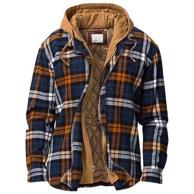 Camisas acolchadas a cuadros para hombre, chaqueta de leñador con capucha, franela acolchada con capucha, forro grueso, abrigos cálidos de manga larga