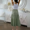thumbnail image 4 of Womens Pleated Skirt Summer Casual Button Solid Midi Length Skirt Elastic Waist Tiered Ruched Skirts, 4 of 8