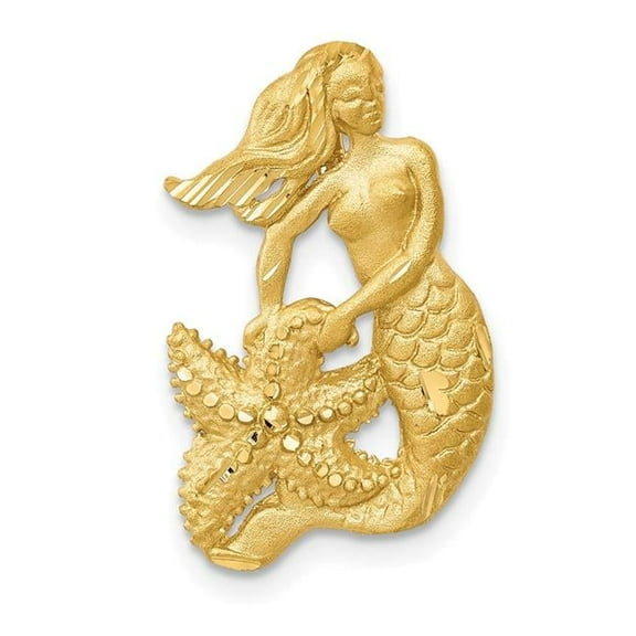Finest Gold 14K Yellow Gold Satin Diamond-Cut Open-Backed Mermaid Pendant