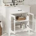 thumbnail image 3 of 31-inch bathroom vanity with tempered glass, modern bathroom cabinet with ample storage space, with rubber wood legs and soft-close doors, durable and sturdy, white, 3 of 9