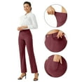 thumbnail image 5 of Olyvenn Women's Yoga Dress Pants Bootcut Work Slacks Stretch Office with Belt Loops 4 Pockets Straight Leg High Waist Office Trousers Wine 12-14, 5 of 8