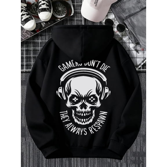 Gamer Skull Hoodie graphic hoodies game for men regular fit black Comfy Loose Drawstring Trendy Hooded Pullover,Clothing For Autumn Winter winter gift fun game Funny Unisex hoodie