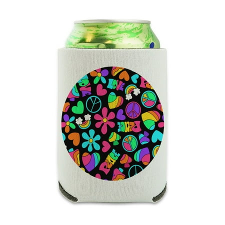 

Groovy Hippie Peace and Love Pattern Can Cooler - Drink Sleeve Hugger Collapsible Insulator - Beverage Insulated Holder