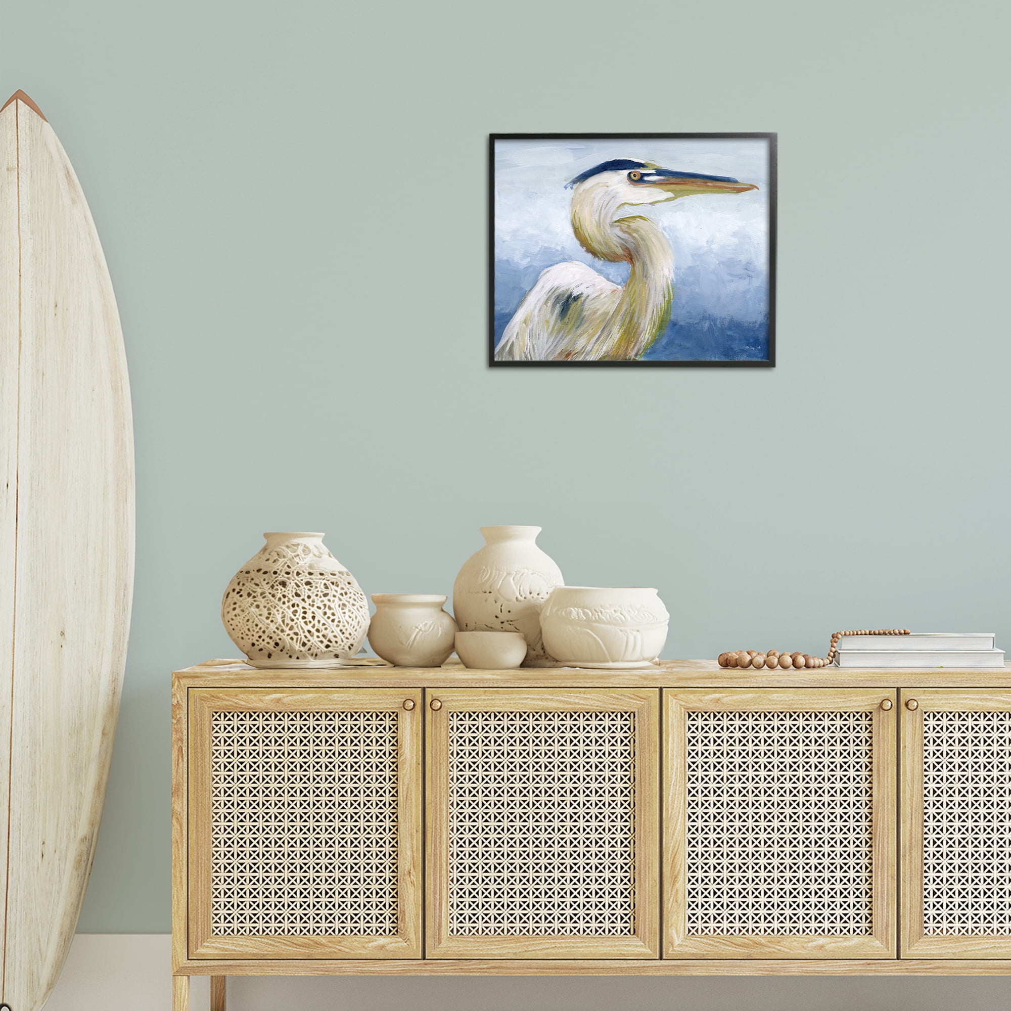 Stupell Industries Heron & Blue Gradient Animals & Insects Painting Black Framed Art Print Wall Art, 20 x 16