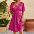 thumbnail image 6 of ZZwxWA Women's Summer Ruched Wrap Dress Empire Waist Short Flare Sleeve V Neck Dresses Casual Womens Midi Sundresses, 6 of 6