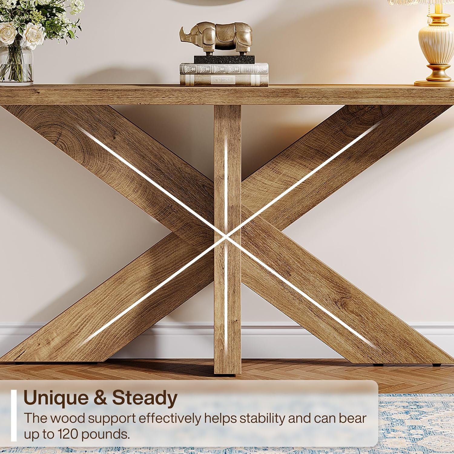 TribeSigns 70.9" Wood Sofa Table Behind Couch, Farmhouse Console Table for Entryway, Oak