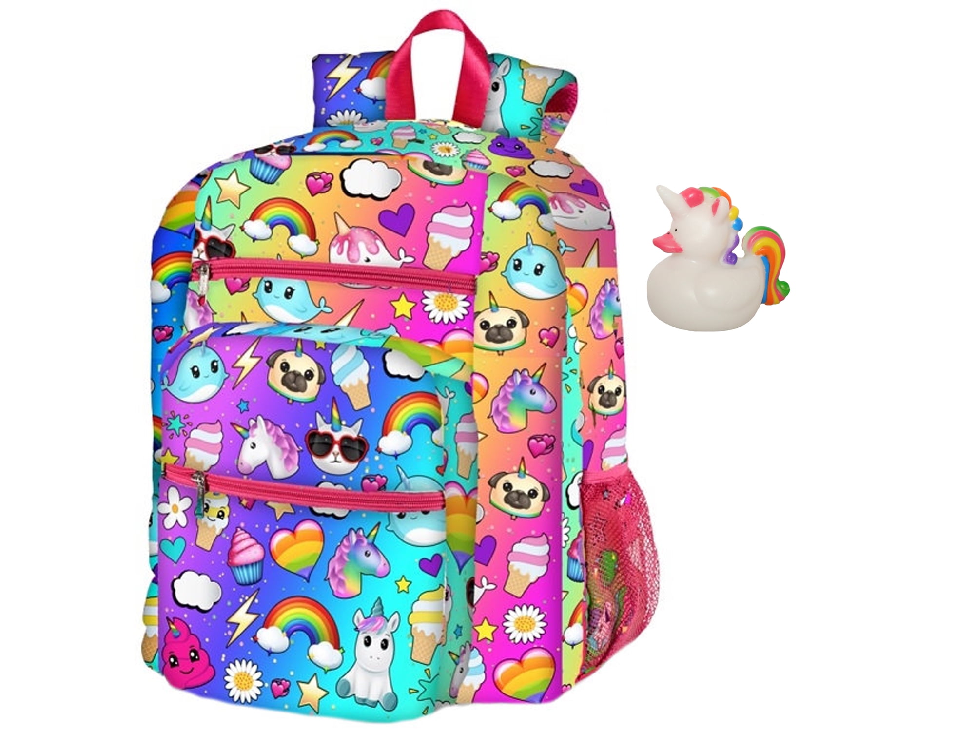 Unicorn Dreams Large Backpack & Unicorn Rubber Ducky Bundle Set, School Backpack