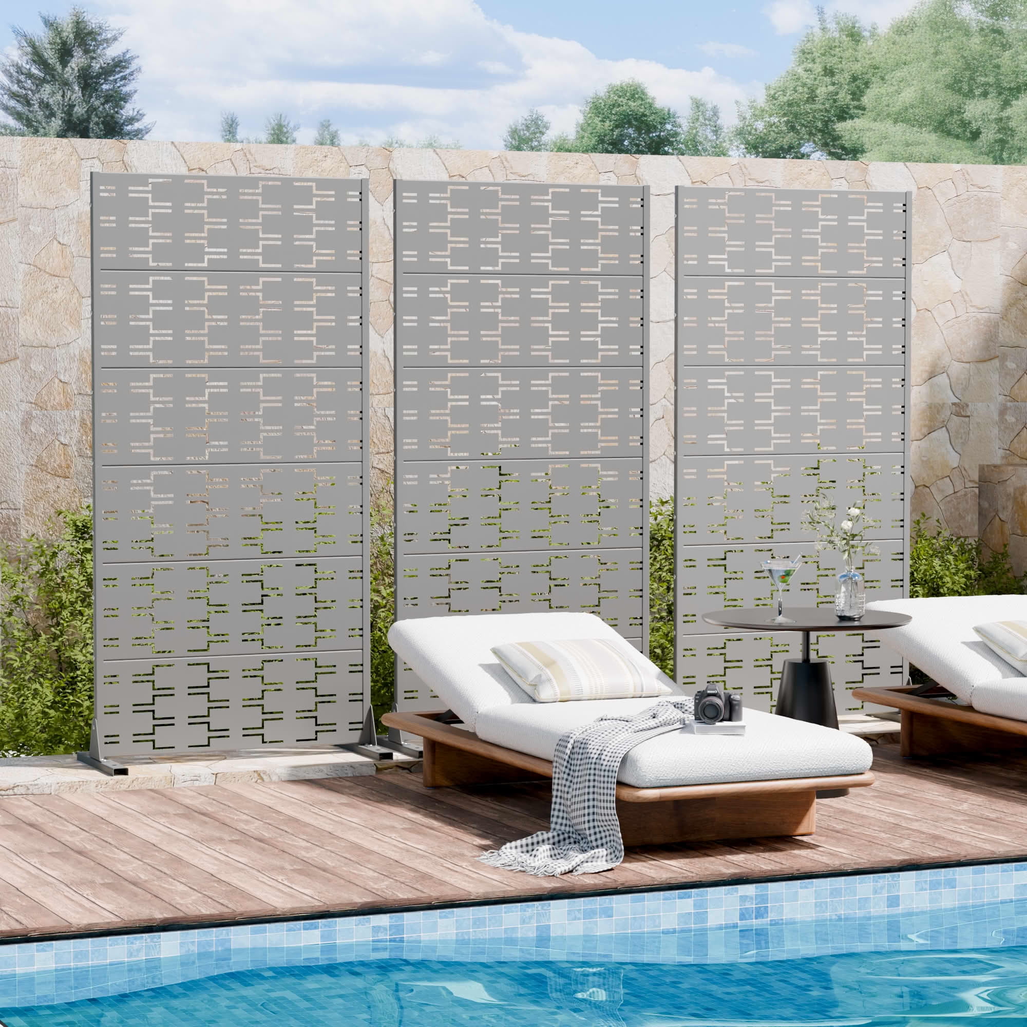 MAYEERTY 2-Piece Outdoor Metal Privacy Screen 6ft × 3ft Gray, 6-Panel Brick Pattern Decorative Screen for Garden