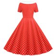 thumbnail image 3 of Dvprdro Robe de Bal pour Invité de Mariage Femme Mode Vintage à Manches Courtes Imprimé Polka Ligne Évasée Cocktail Fête Midi, 3 of 5