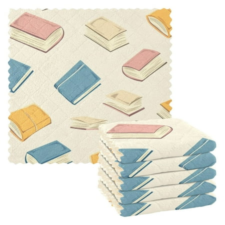 

6 Pack Kitchen Dish Towels 11 Inch x 11 Inch Reusable Cleaning Cloths for Washing Dishes Dish Cloths for Drying Dishes Books Pattern