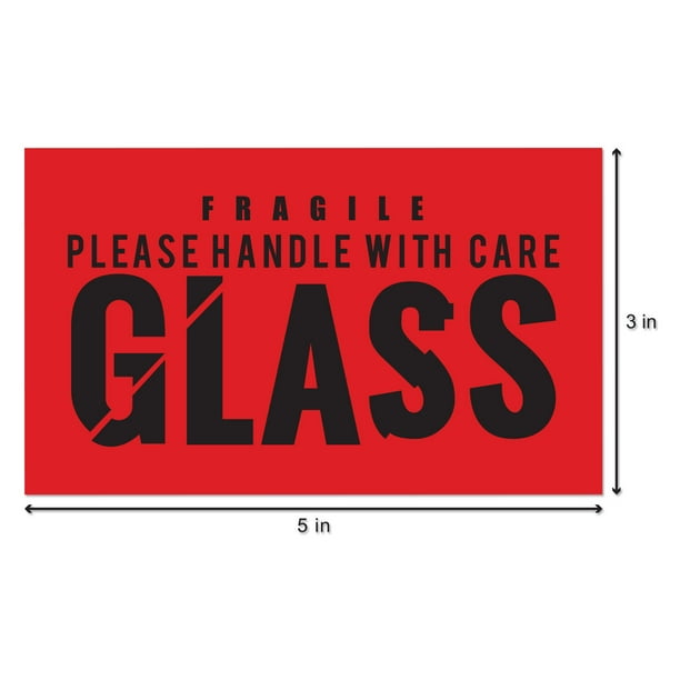 Glass Handle With Care Stickers 5 X 3 Inch 300 Stickers Per Roll Red Black For Shipping Mailing Walmart Com Walmart Com