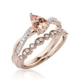 thumbnail image 3 of Gorgeous Minimalist Art Deco 1.75 Carat Pear Cut Authentic Morganite And Diamond Moissanite Engagement Ring, One Matching Band, Twisted Band Wedding Ring In 10K Solid Rose Gold Gift For Her, 3 of 3