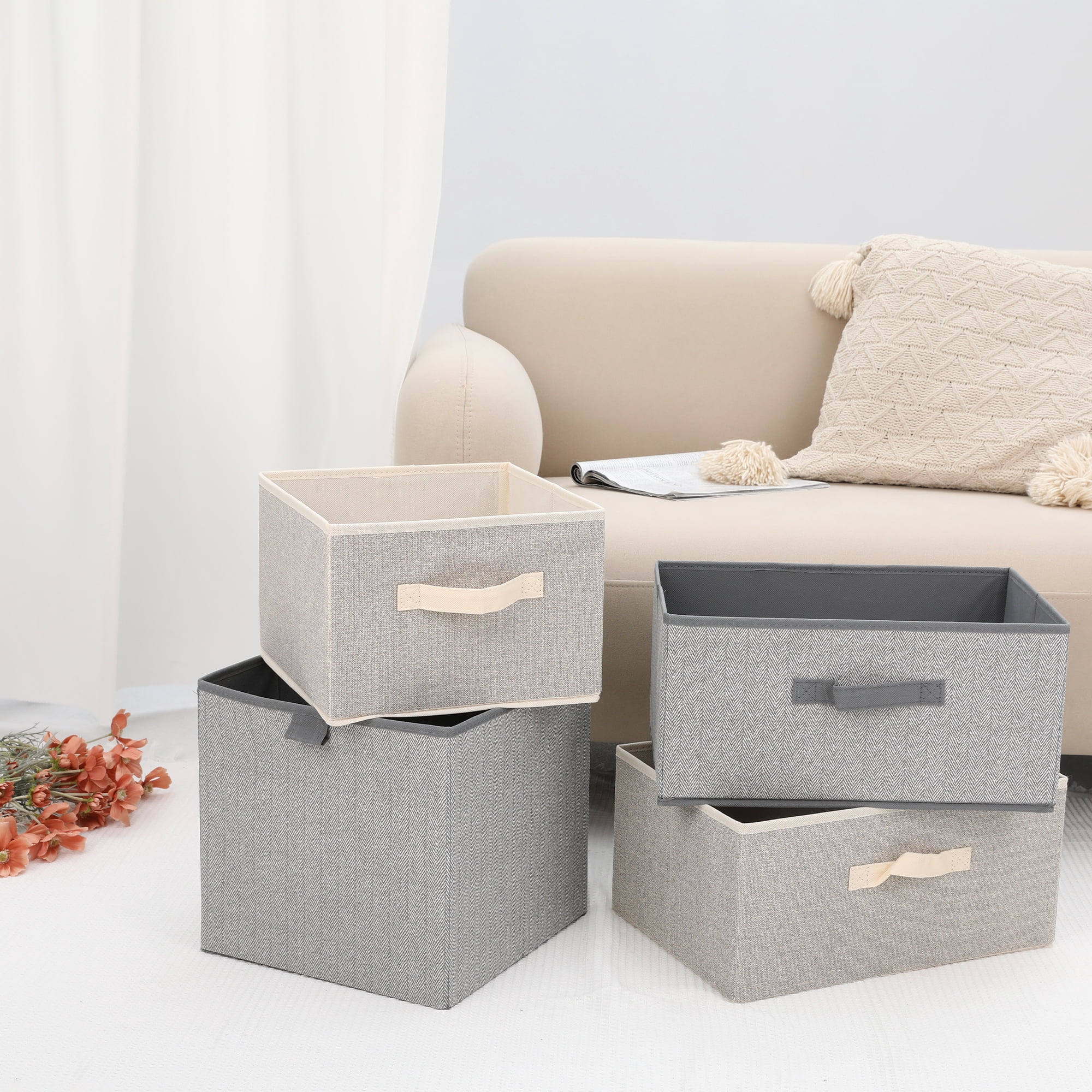 Unique Bargains Storage Cube Bin with Handles 1 Pack Collapsible Storage Basket Grey S