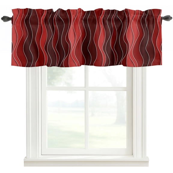 Red Stripes Window Valance Curtain Abstract Gradient Rod Pocket Valance for Windows Short Curtain for Living Room, Bedroom & Kitchen Window Decor 42x18in