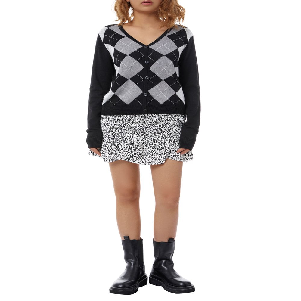 EIMELI Lady Vintage Argyle Print Short Knit Cardigan Autumn Women