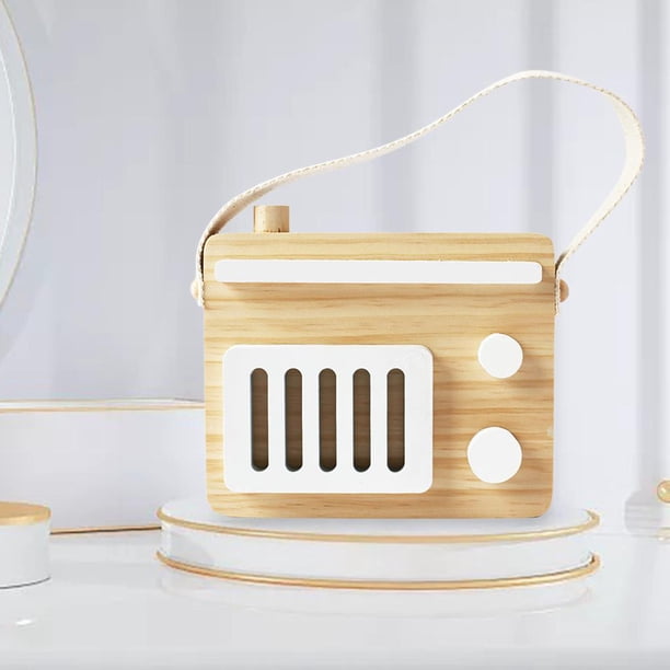 Juguete de Madera Mini Radio para Bebé Perfke Aprendizaje Decoración Blanco