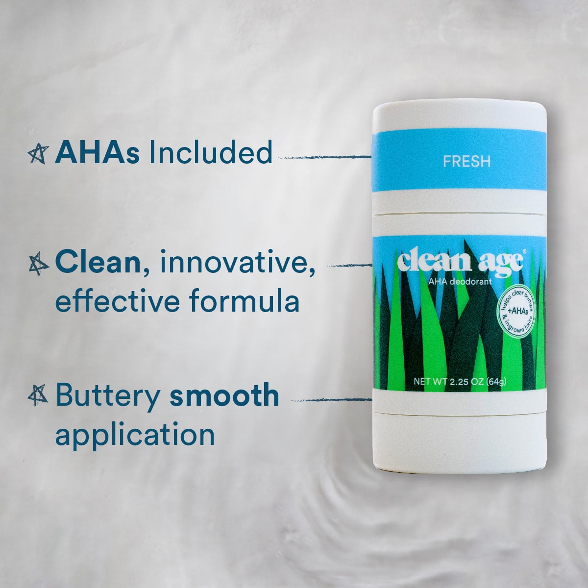 2-Pack Clean Age AHA Deodorant for Teens | Aluminum-Free, Safe for Sensitive Skin | Fresh Scent | 2.5 oz