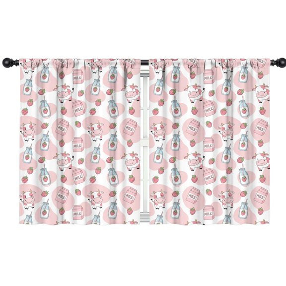 Blackout Kids Curtains,Pink Cow Milk Strawberry Jar Pattern Childrens Insulated Curtains Set Of 2,Bedroom Essentials,Toddler Room Decor 42x54in(106x137cm)