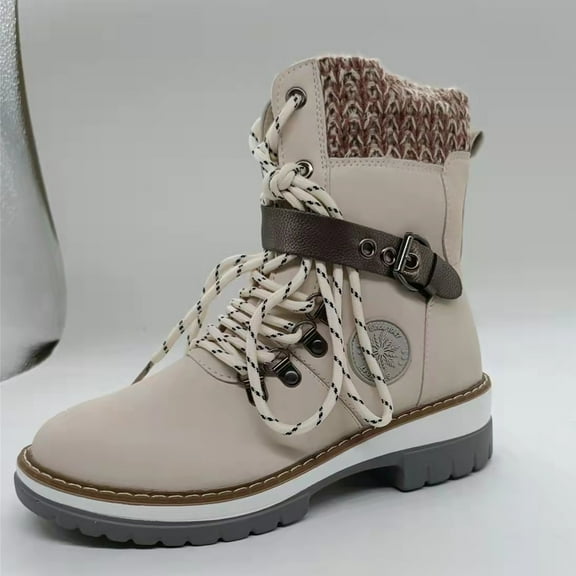 Tejiojio Fall Mid-low-tube Women's Boots Autumn And Winter Europe And America Wool Stitching Boots Wool Boots