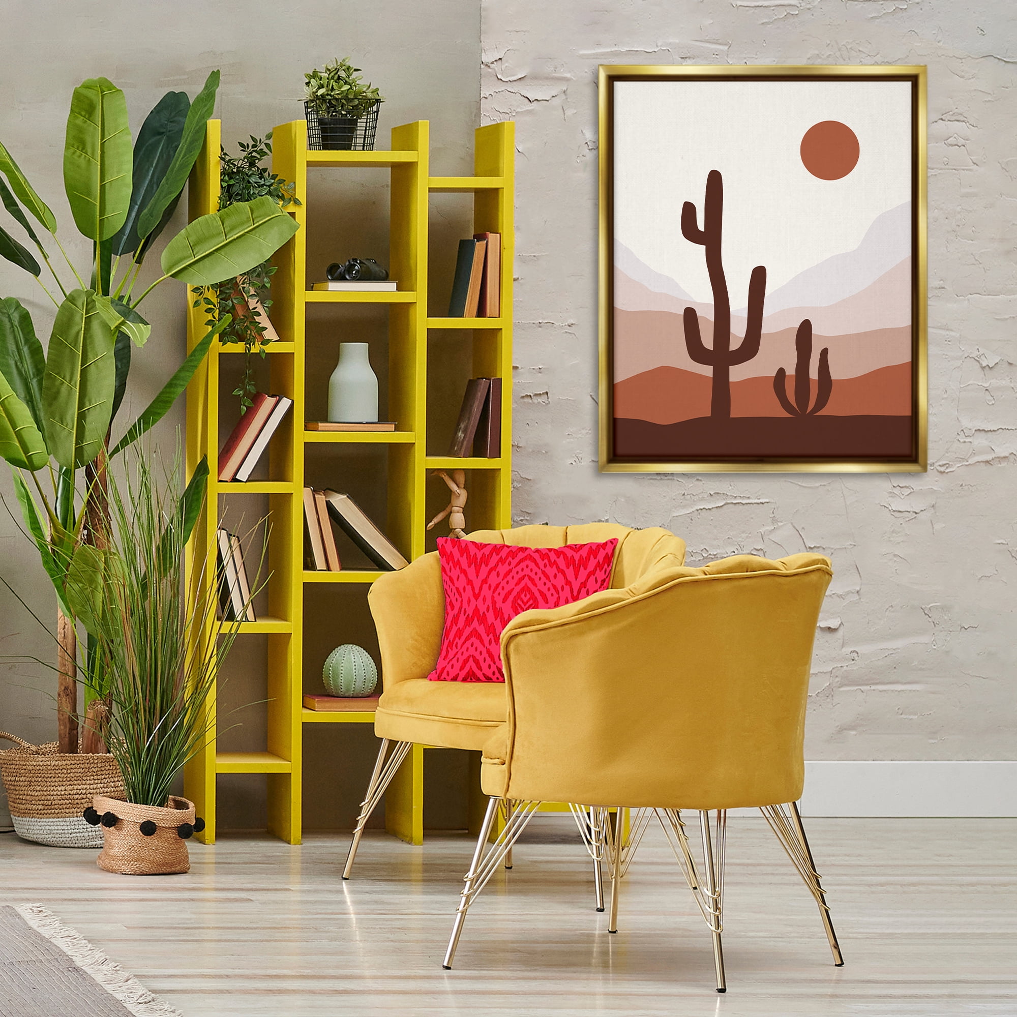 Stupell Industries Sun Over Desert Life Abstract Painting Gold Floater Framed Canvas Art Print Wall Art, 25 x 31
