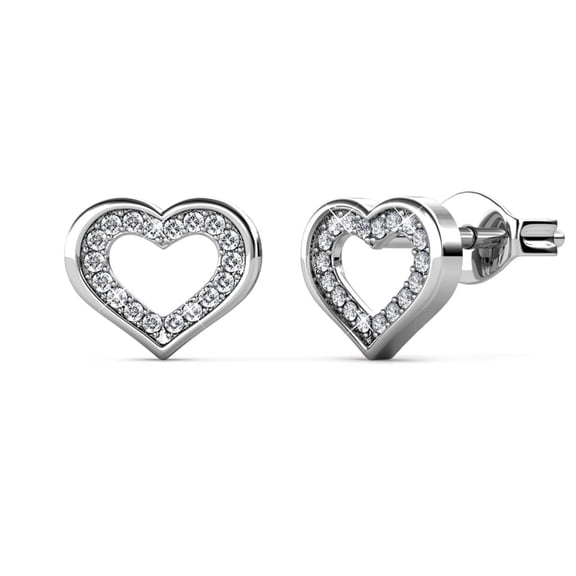 Cate & Chloe Dominique 18k White Gold Plated Heart Stud Earrings with Swarovski Crystals for Women