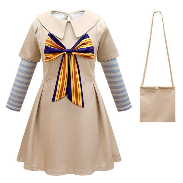Robe de Costume M3gan pour Filles à Manches Longues avec Nœud, Costume Megan, Tenue d'Halloween pour 4-12 Ans