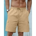 thumbnail image 2 of Iceglad Mens Cargo Shorts Cotton Linen Shorts Elastic Waist Relaxed Casual Summer Beach Shorts with Multi Pockets Khaki L, 2 of 10