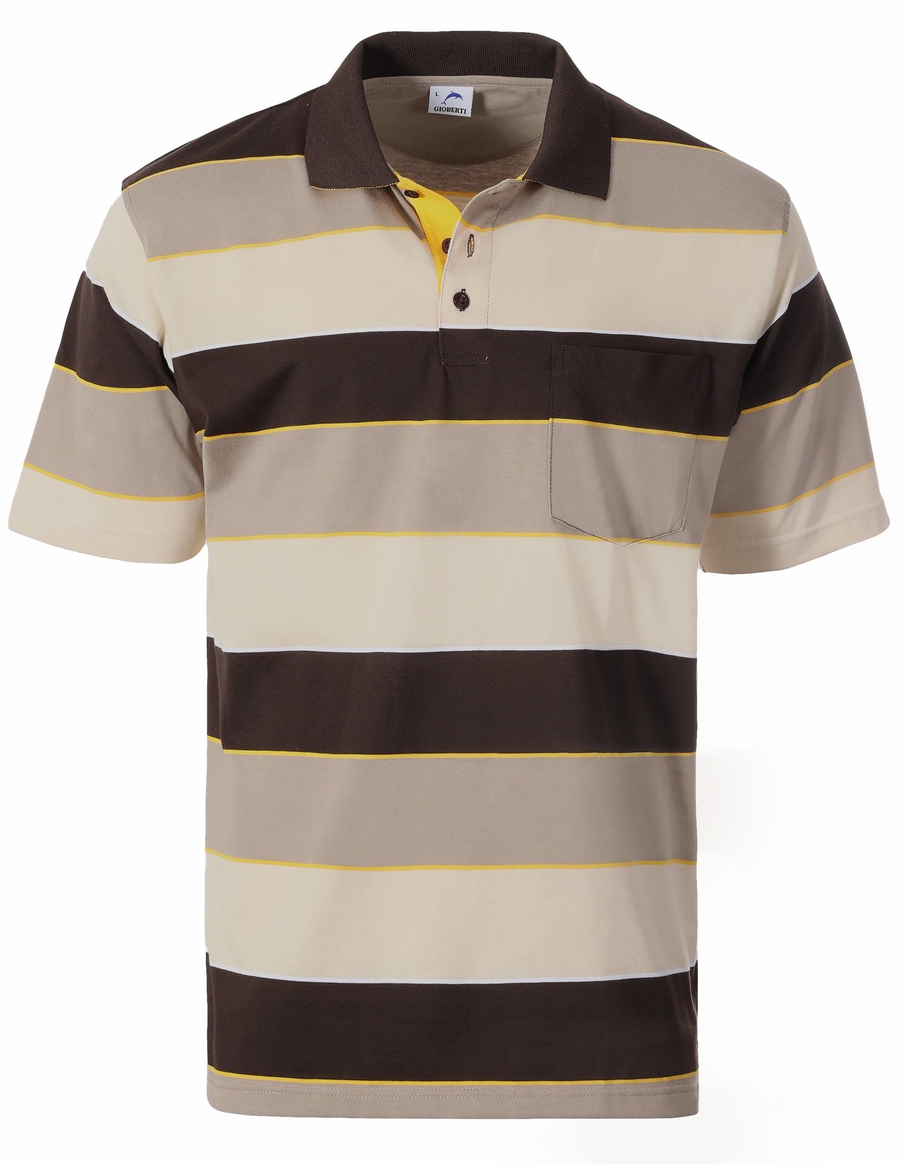 Gioberti Mens Wide Striped Polo Shirt - Contrasting Collar Short Sleeve Yarn Dye